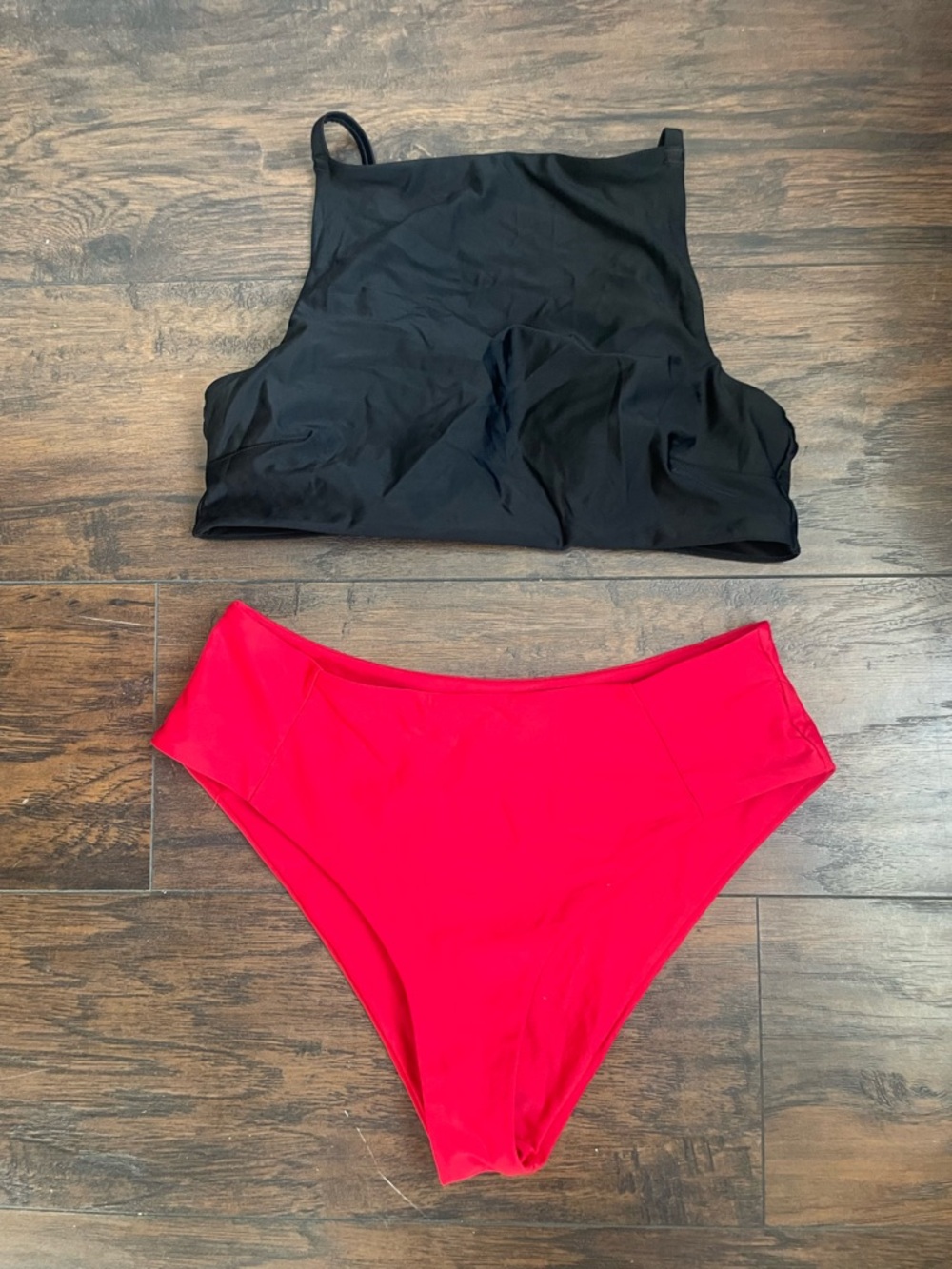 High Neck Two-Piece Swim Set in Black & Red